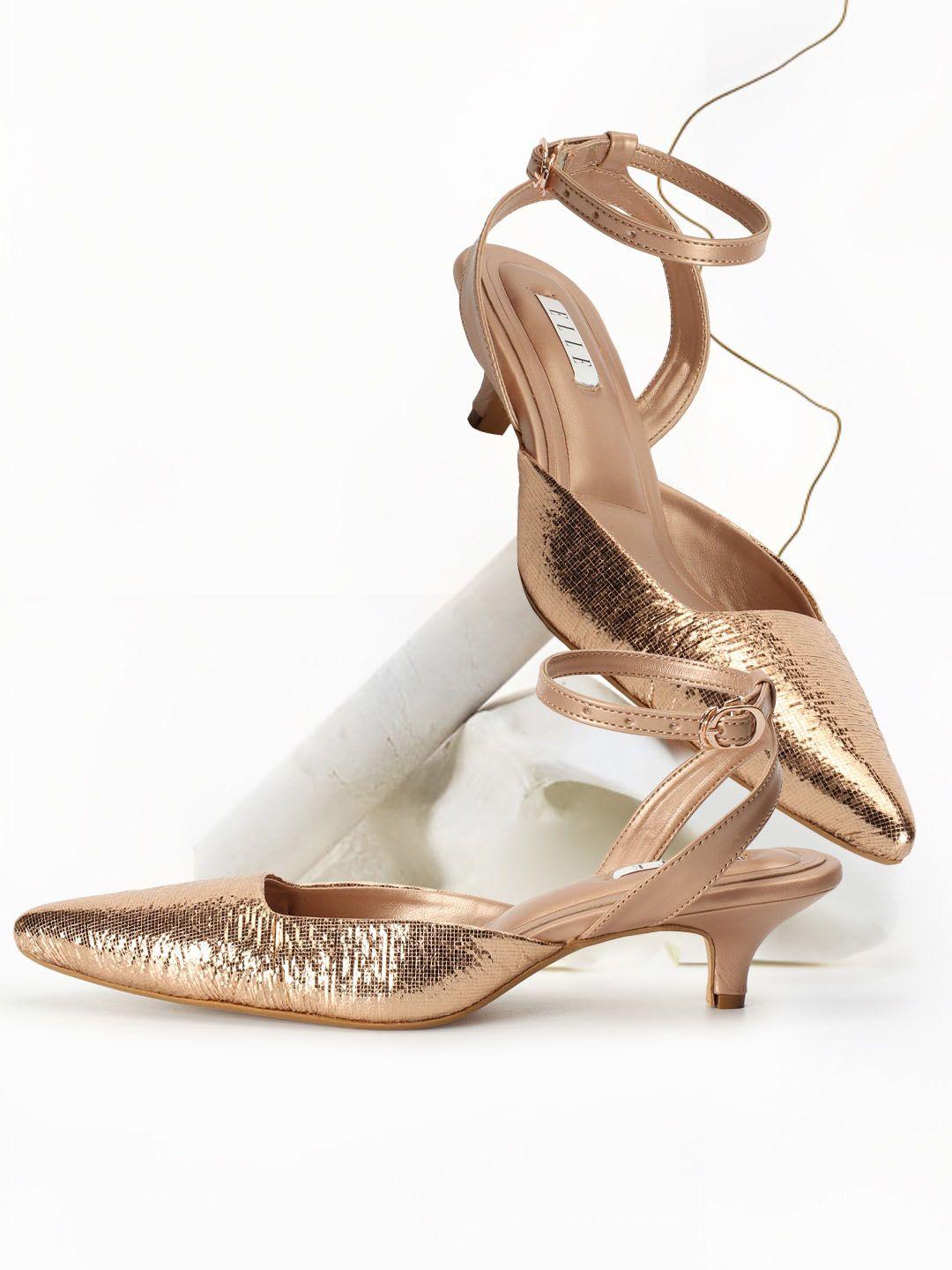 elle rose gold work kitten pumps with tassels