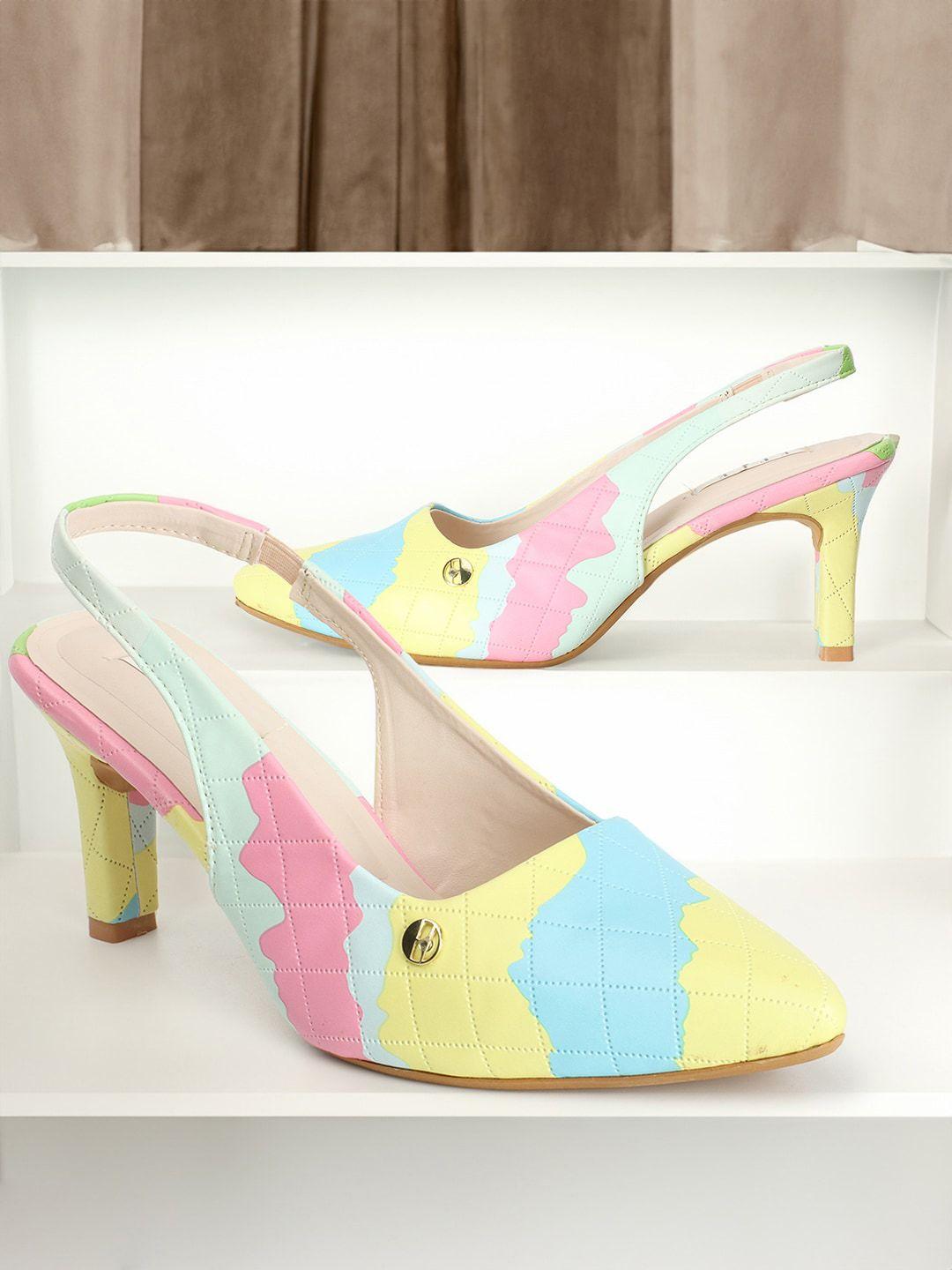 elle yellow embellished work block pumps