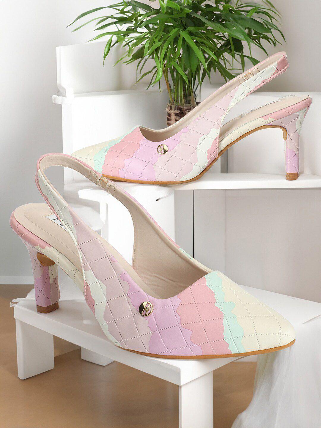 elle pink printed work kitten pumps