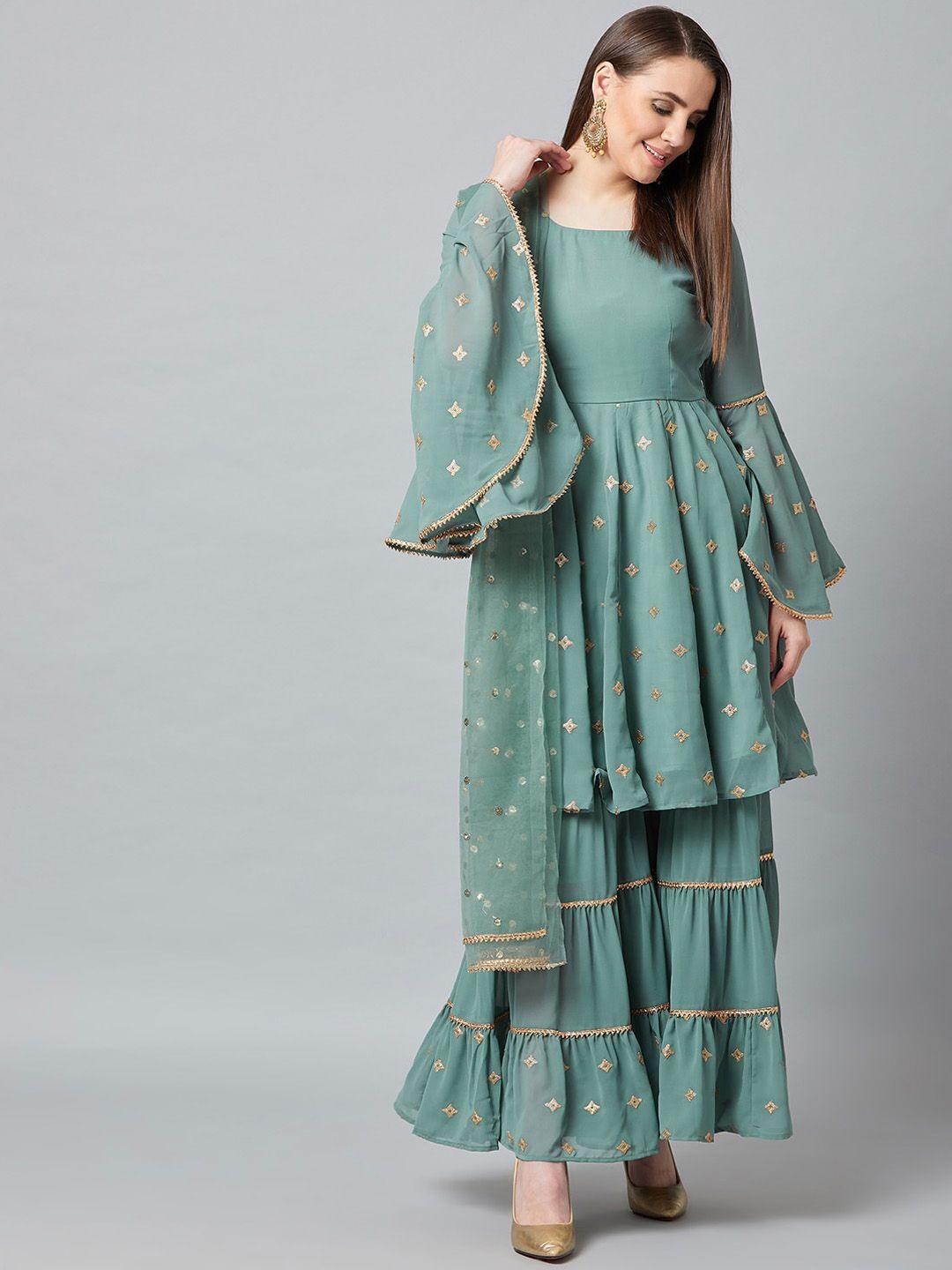 panit ethnic motifs embroidered gotta patti georgette a-line kurta with sharara & dupatta