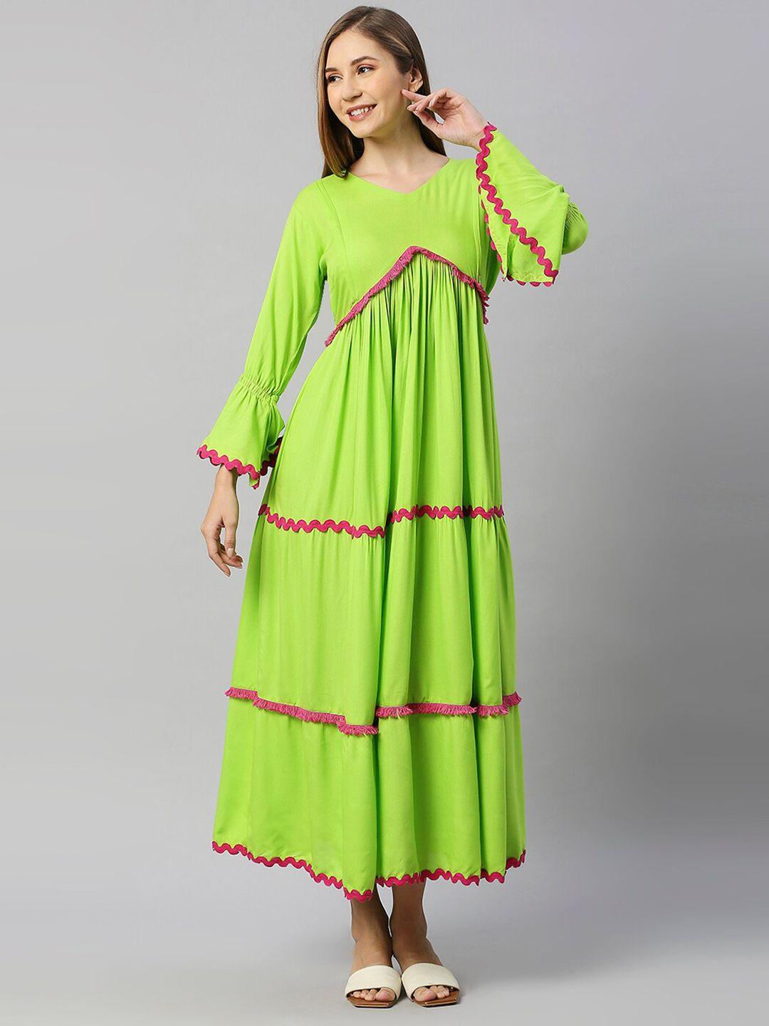 aanyor green bell sleeve maternity maxi dress