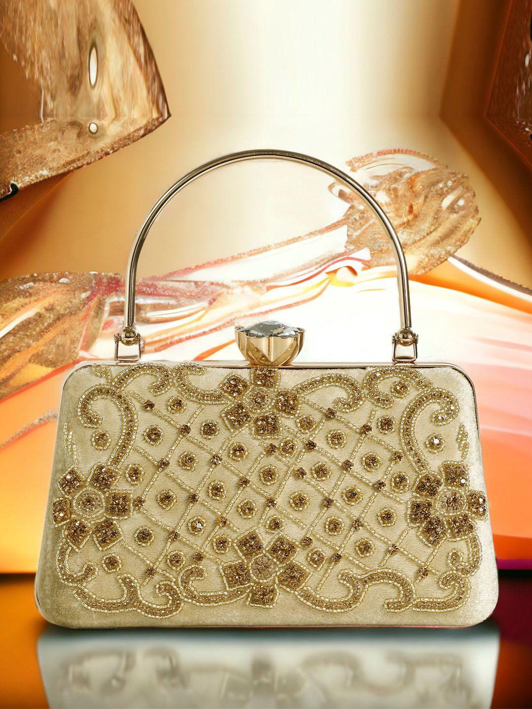 exotic silver-toned suede structured handheld bag with cut work