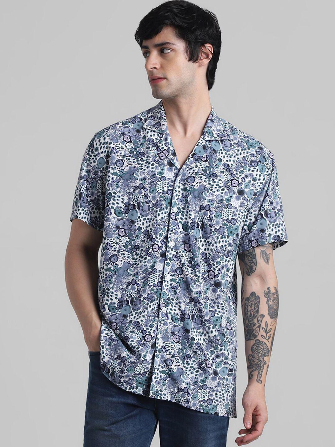 jack & jones abstract printed cuban collar cotton casual shirt