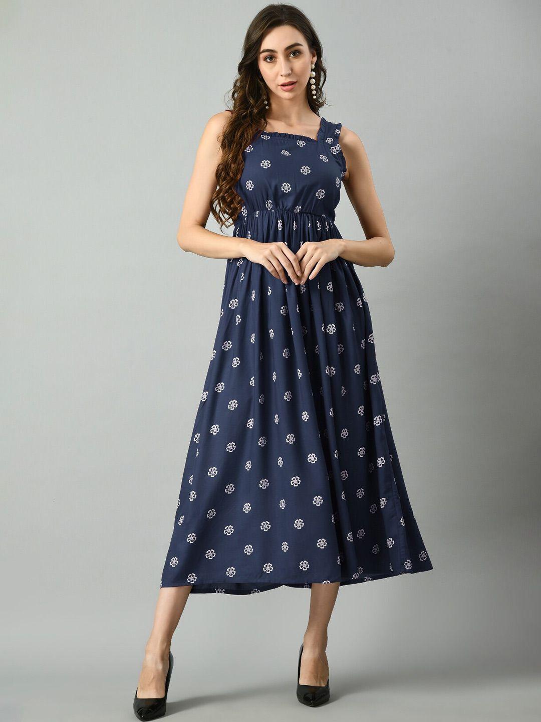 kalini floral printed square neck sleeveless gathered a-line midi dress