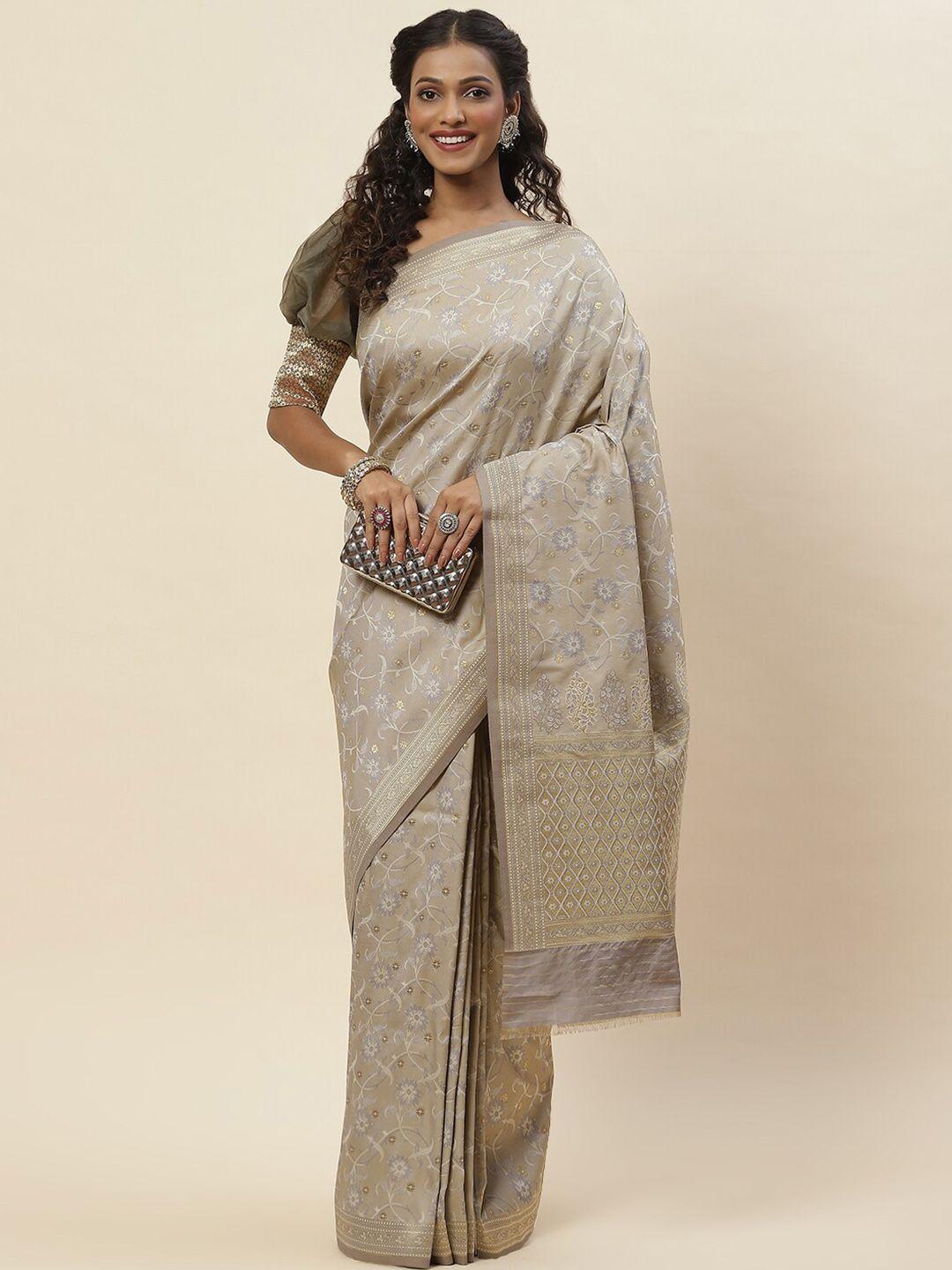 meena bazaar floral woven design zari saree