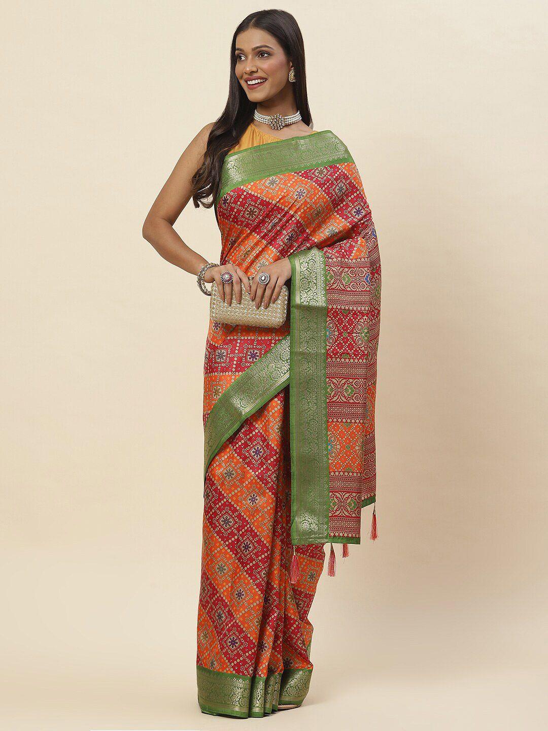 meena bazaar bandhani printed zari saree