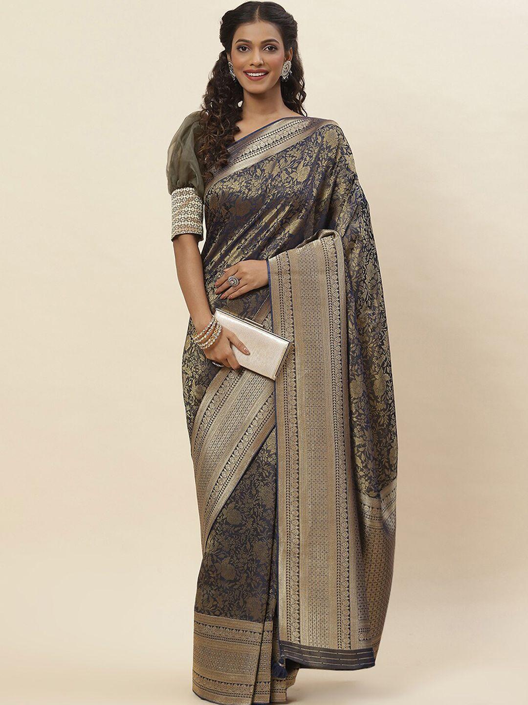 meena bazaar floral woven design zari satin saree