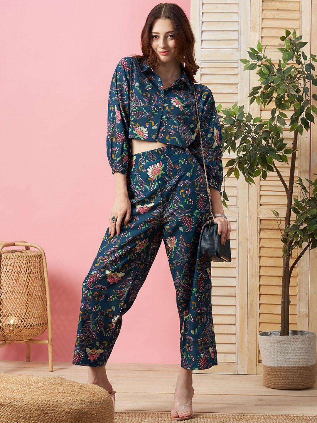 kiana printed crop shirt with trousers