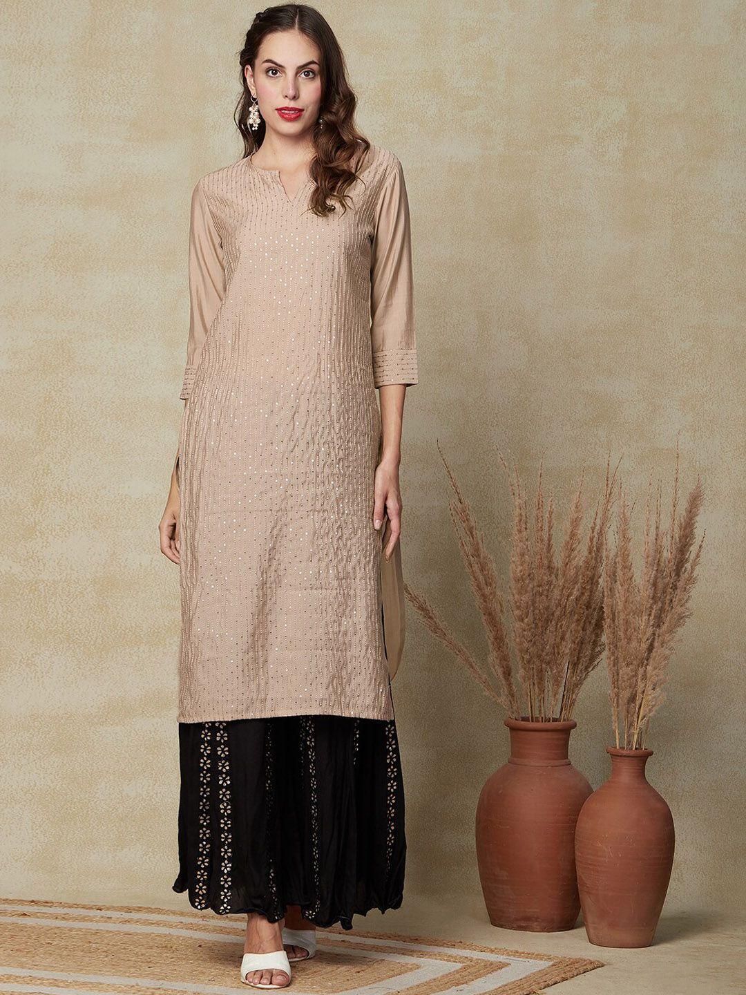 fashor embellished sequinned round neck kurta