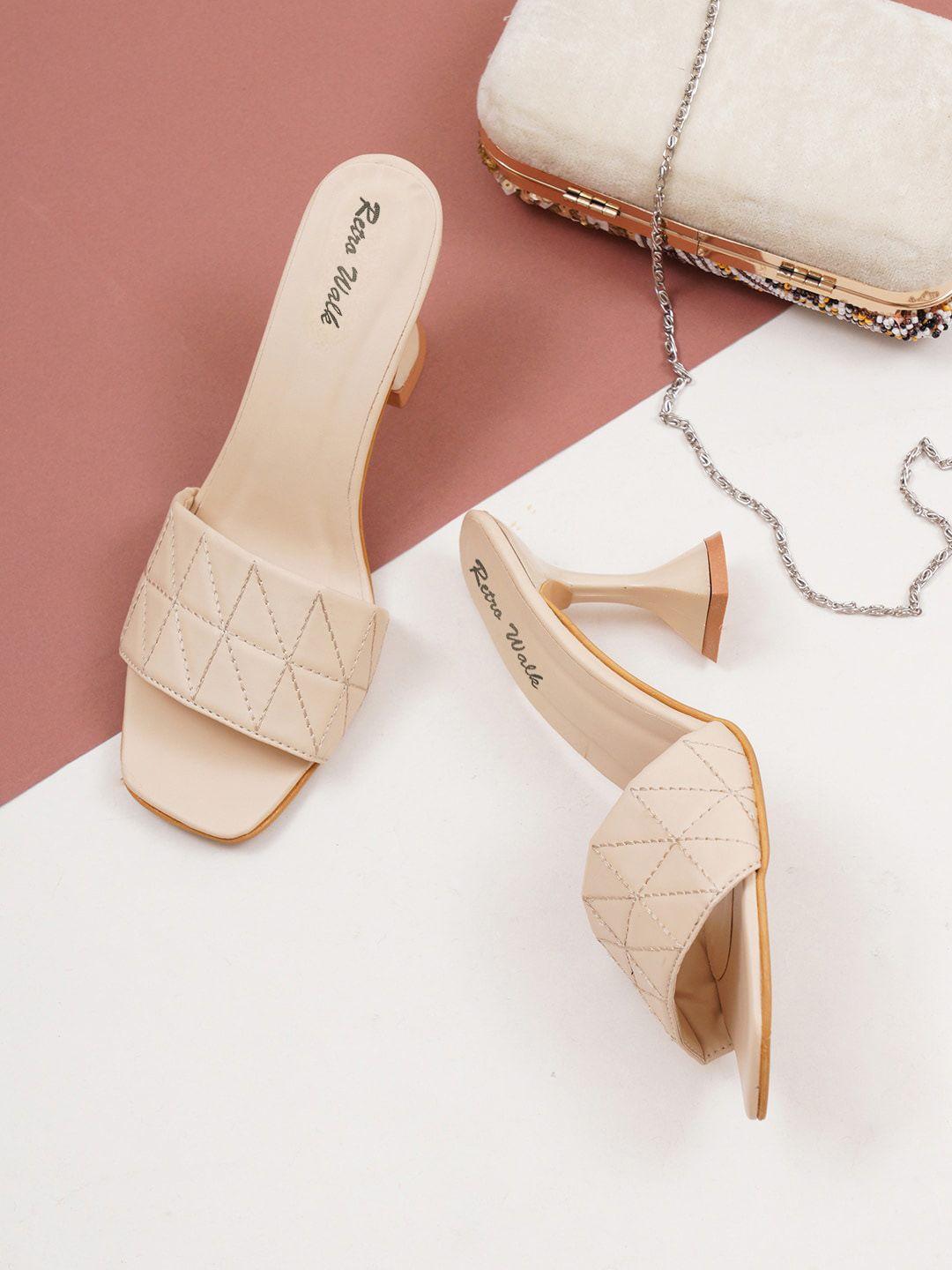 retro walk stitched detail open toe slim heels