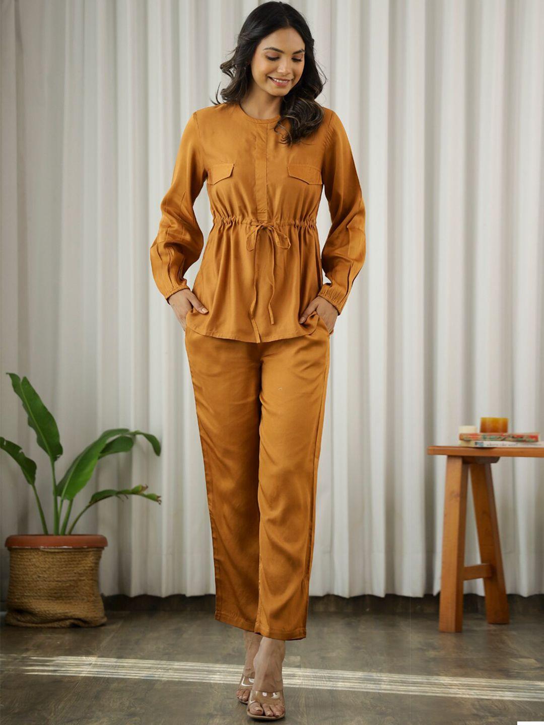 sanskrutihomes round neck modal top with trousers co-ords