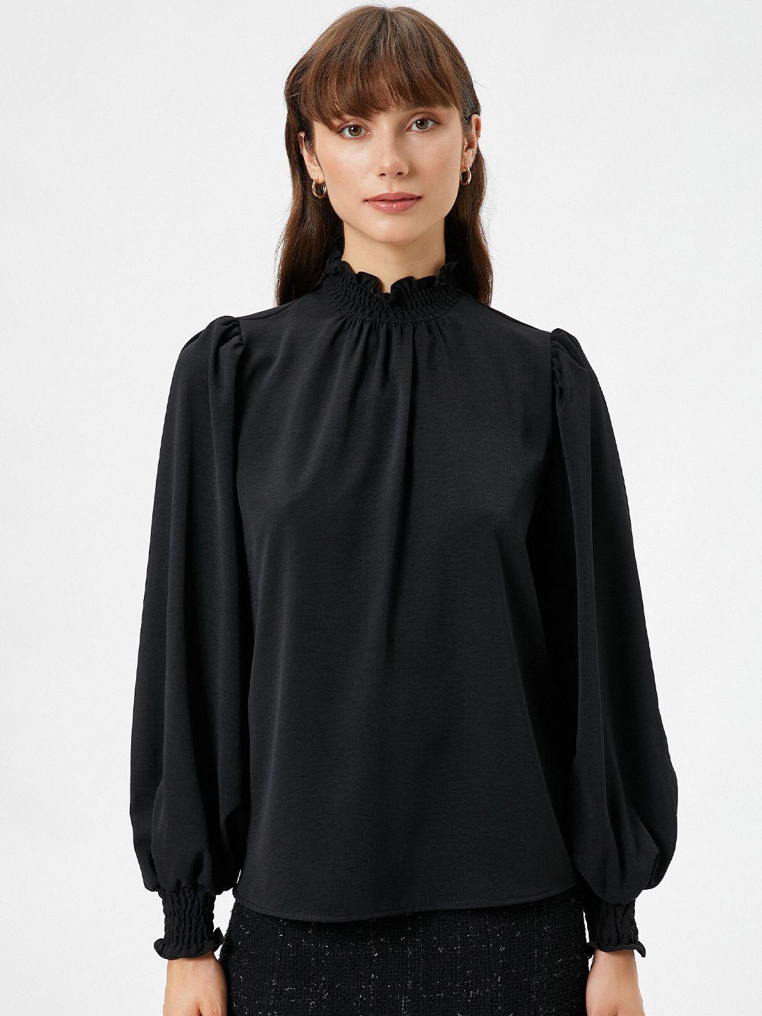 koton high neck puff sleeves gathered regular top