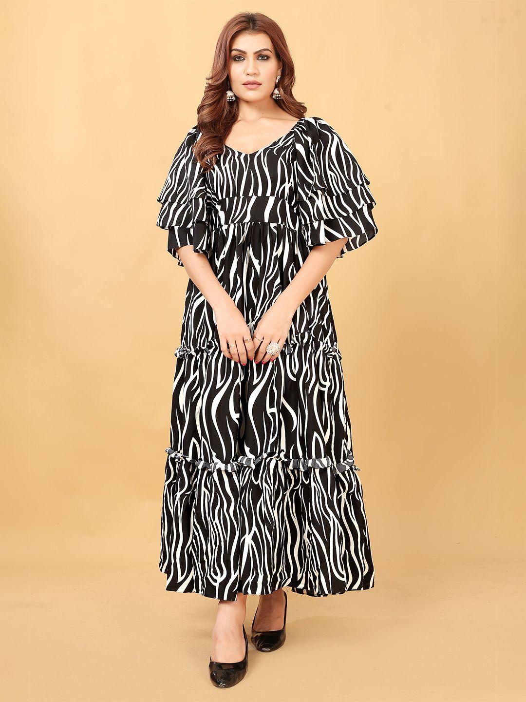 sidyal animal print flared sleeves tiered crepe maxi dress