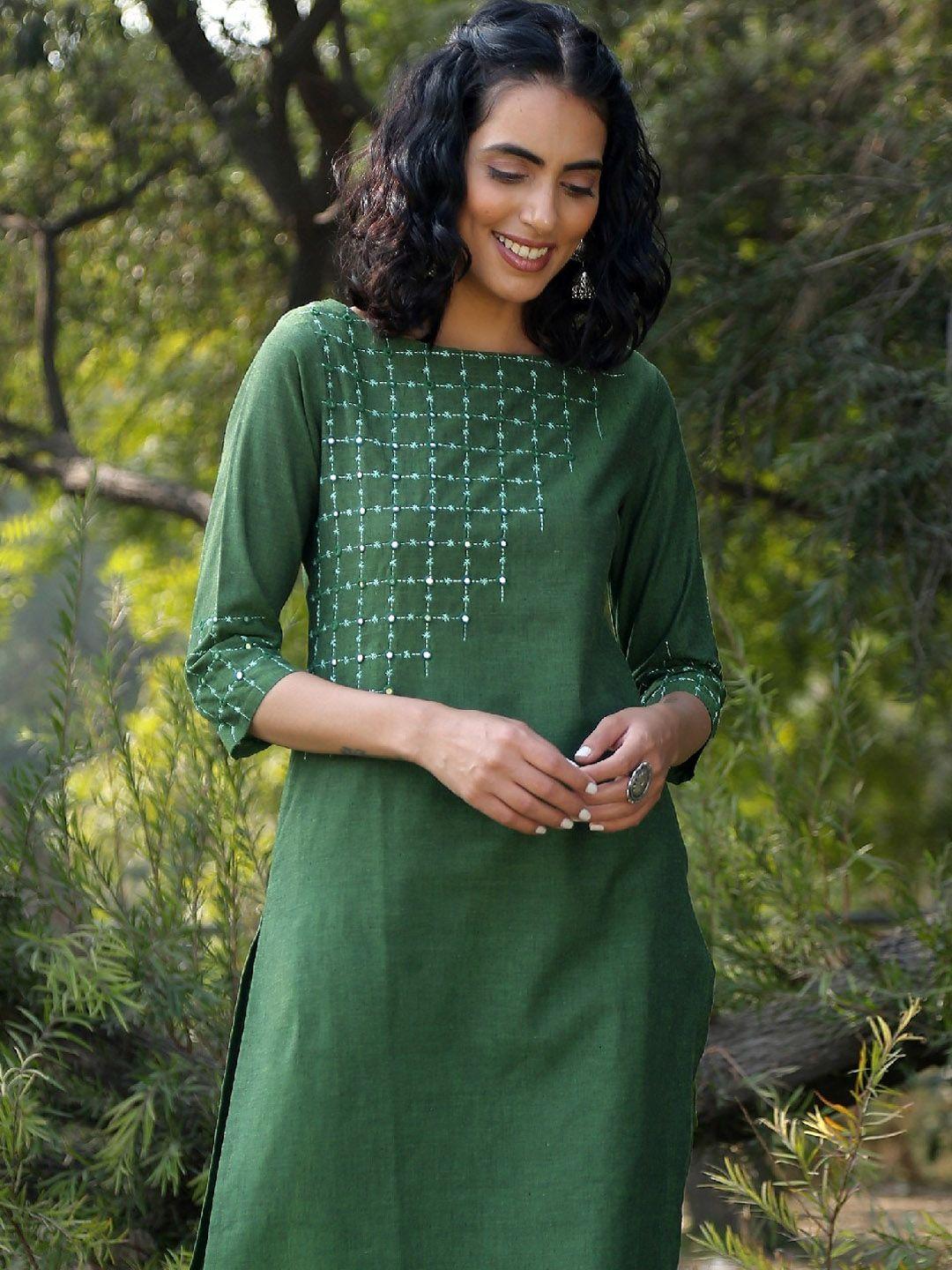 okhai embroidered mirror work cotton kurta