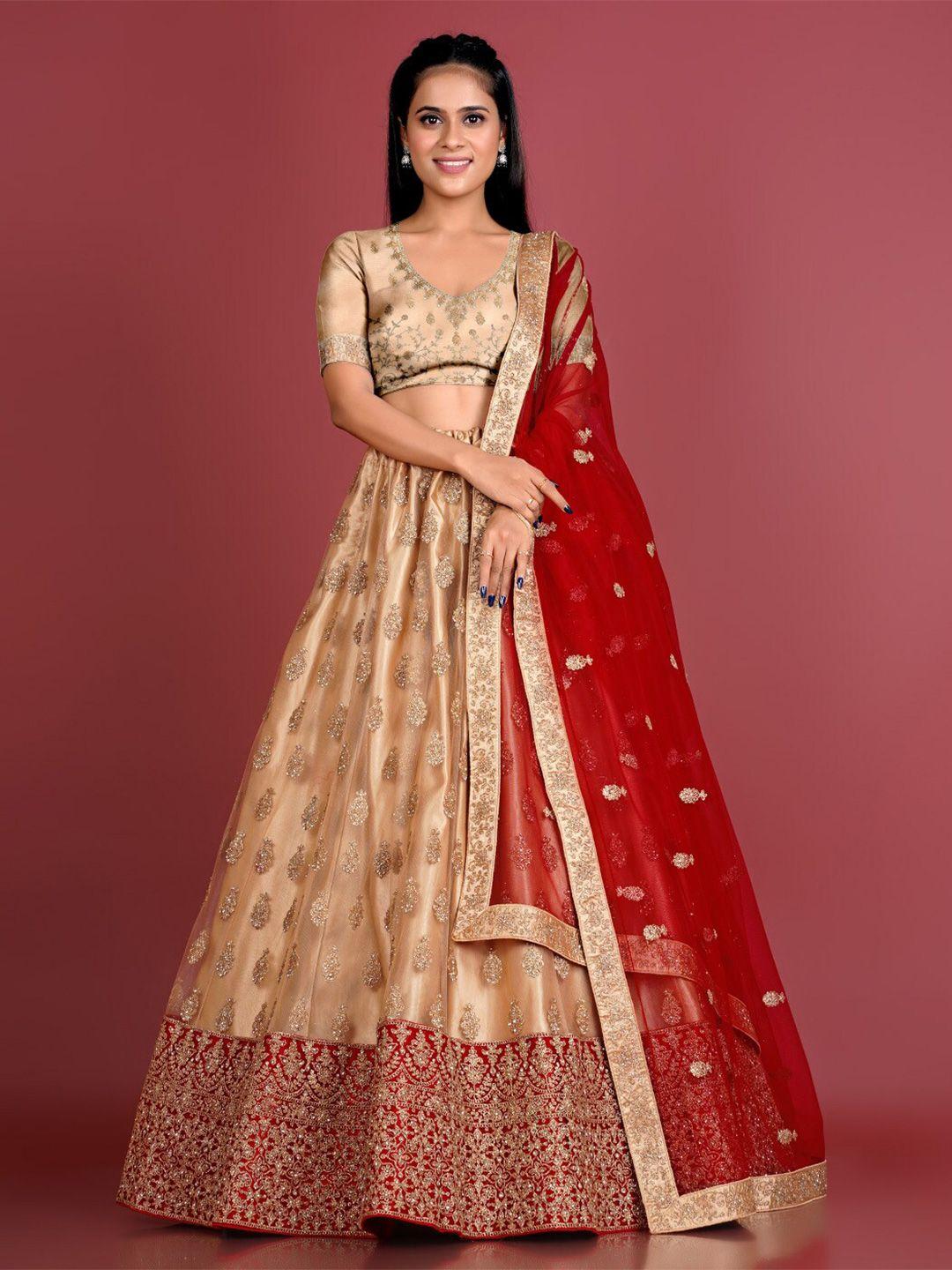 halfsaree studio embroidered thread work semi-stitched lehenga choli with dupatta