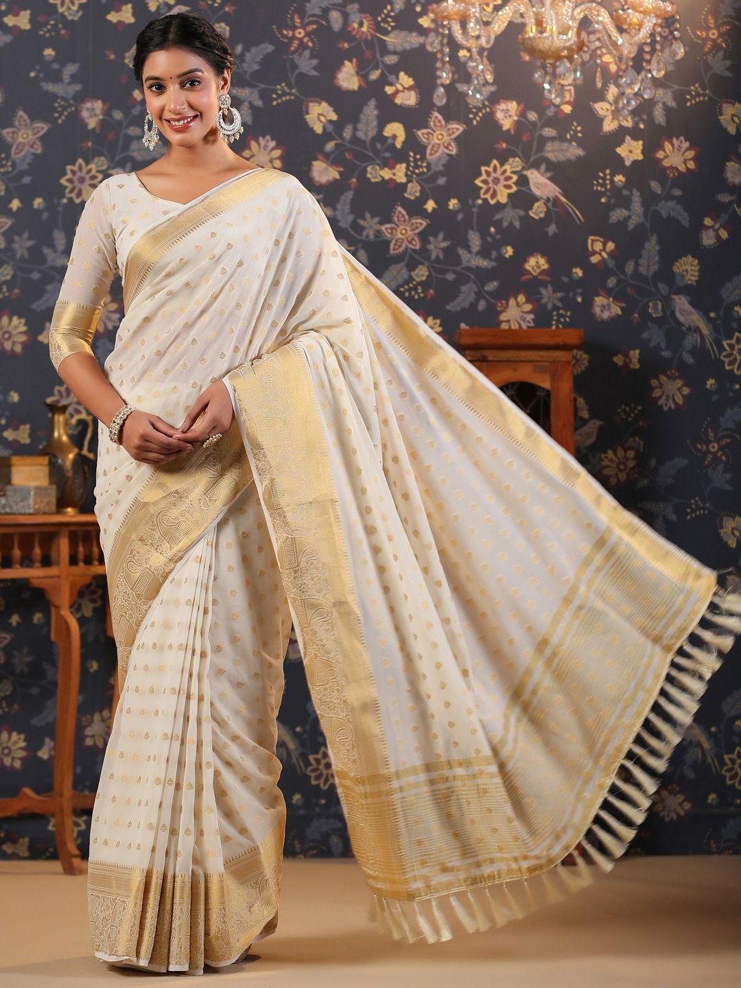 house of pataudi ethnic woven design zari pure georgette saree