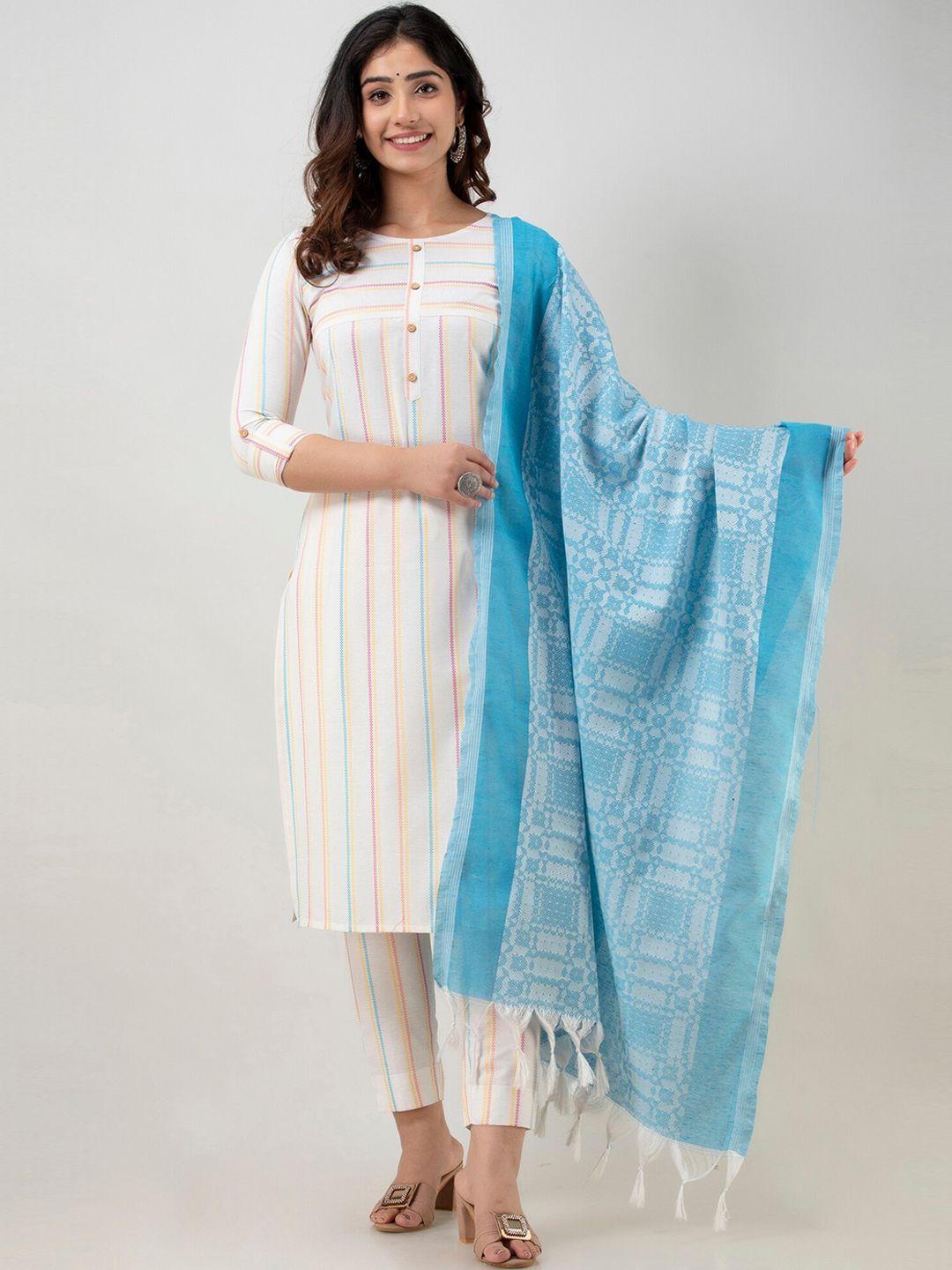 ckm striped regular kurta with trousers & dupatta