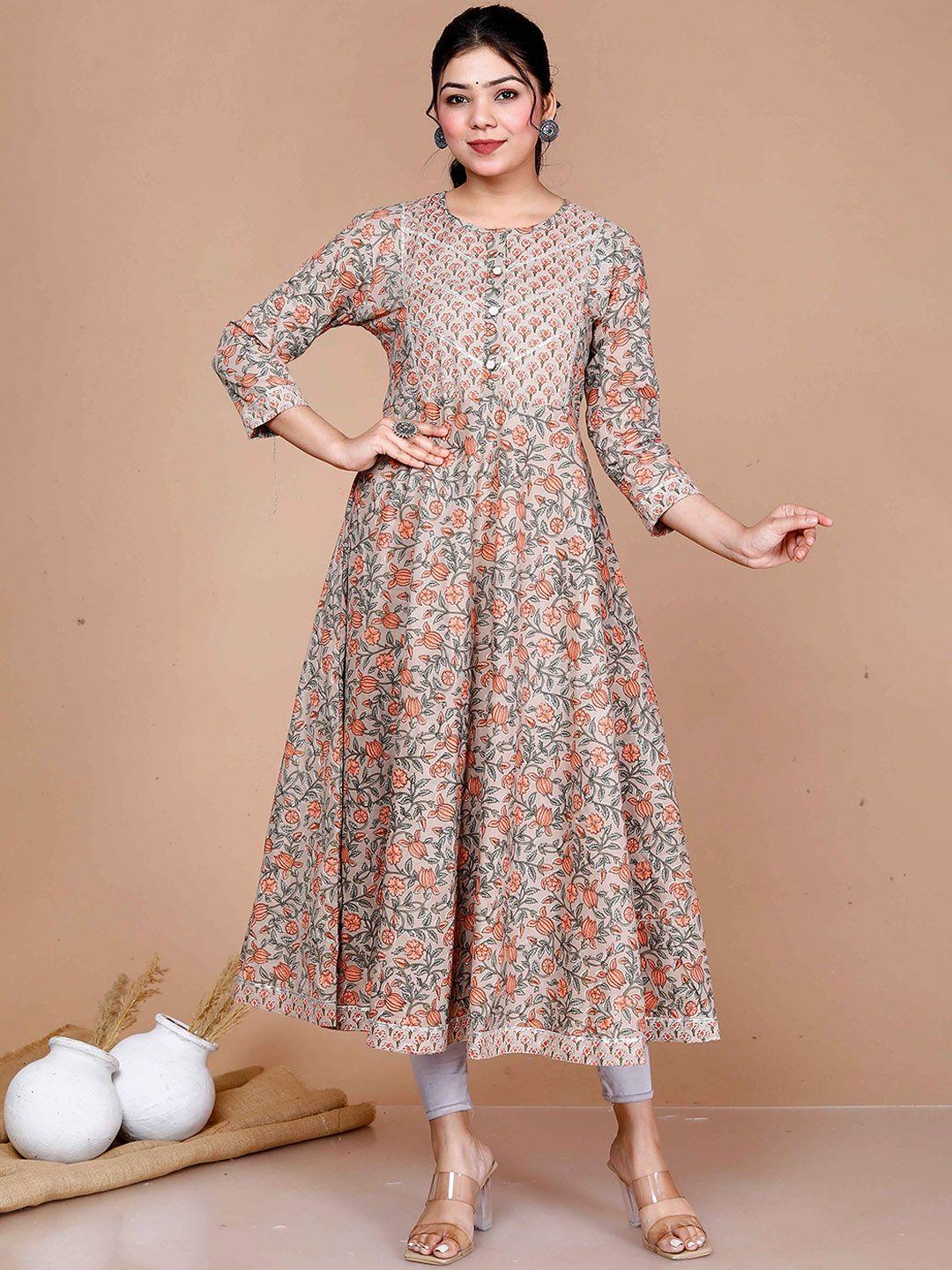 miravan floral printed gott patti cotton anarkali kurta