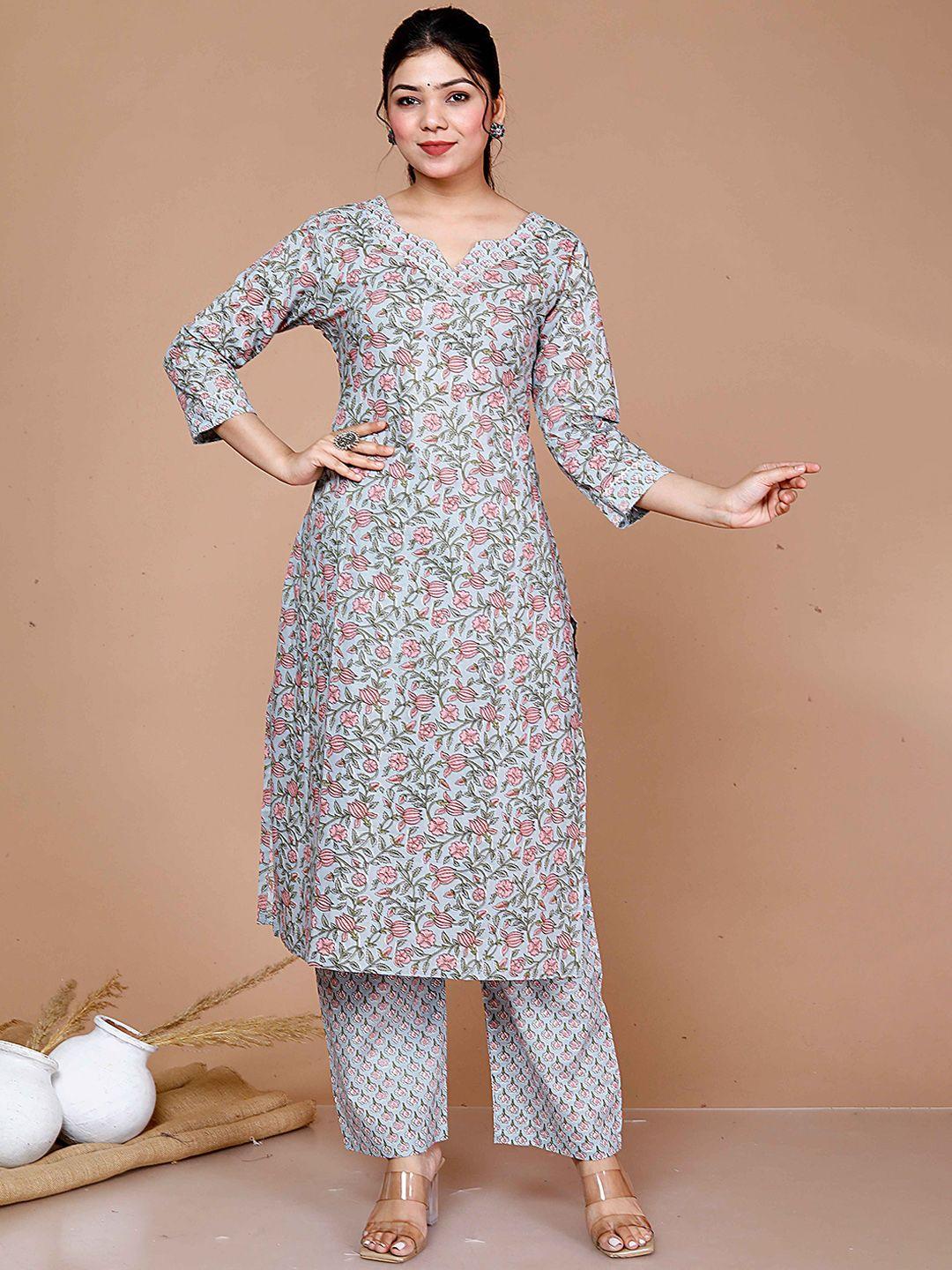 miravan floral printed pure cotton regular kurta with palazzos