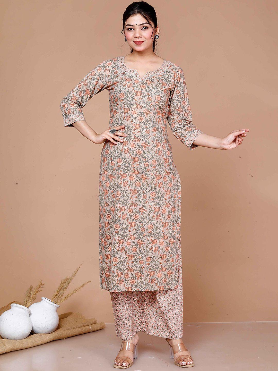 miravan floral printed gotta patti pure cotton straight kurta with palazzos