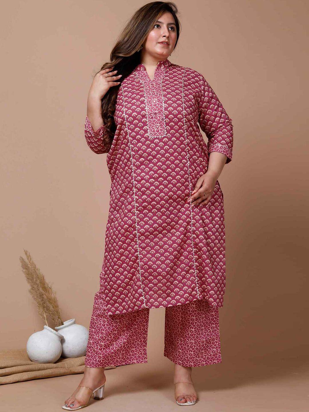 miravan floral printed gotta patti regular pure cotton kurta with palazzos