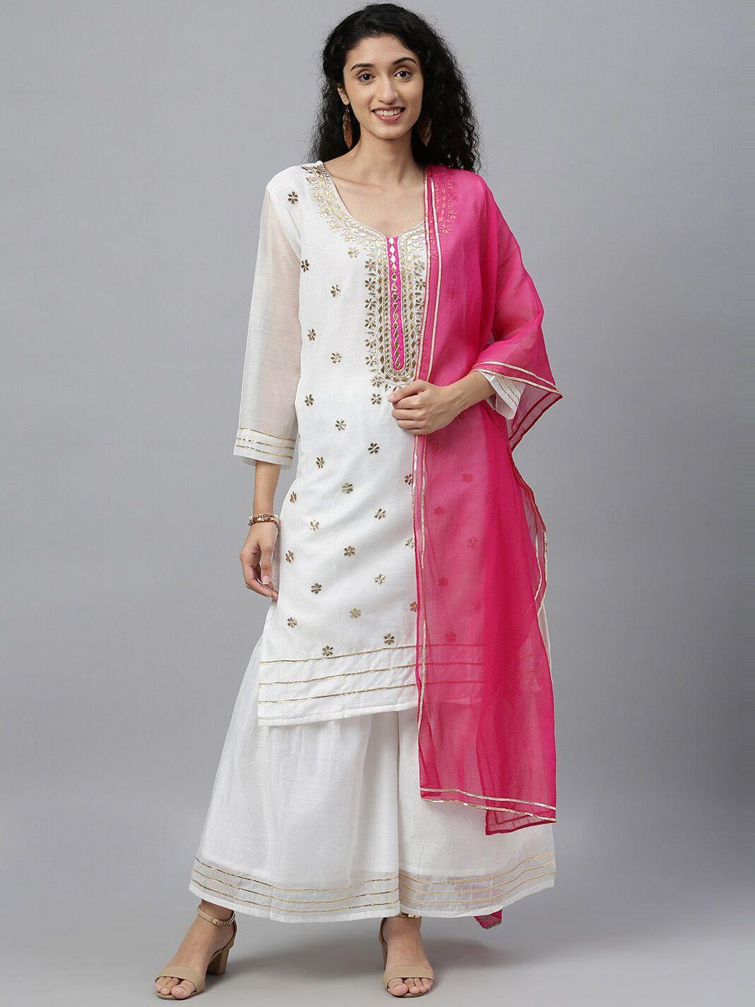 geroo jaipur ethnic motifs embroidered chanderi silk kurta with sharara & dupatta