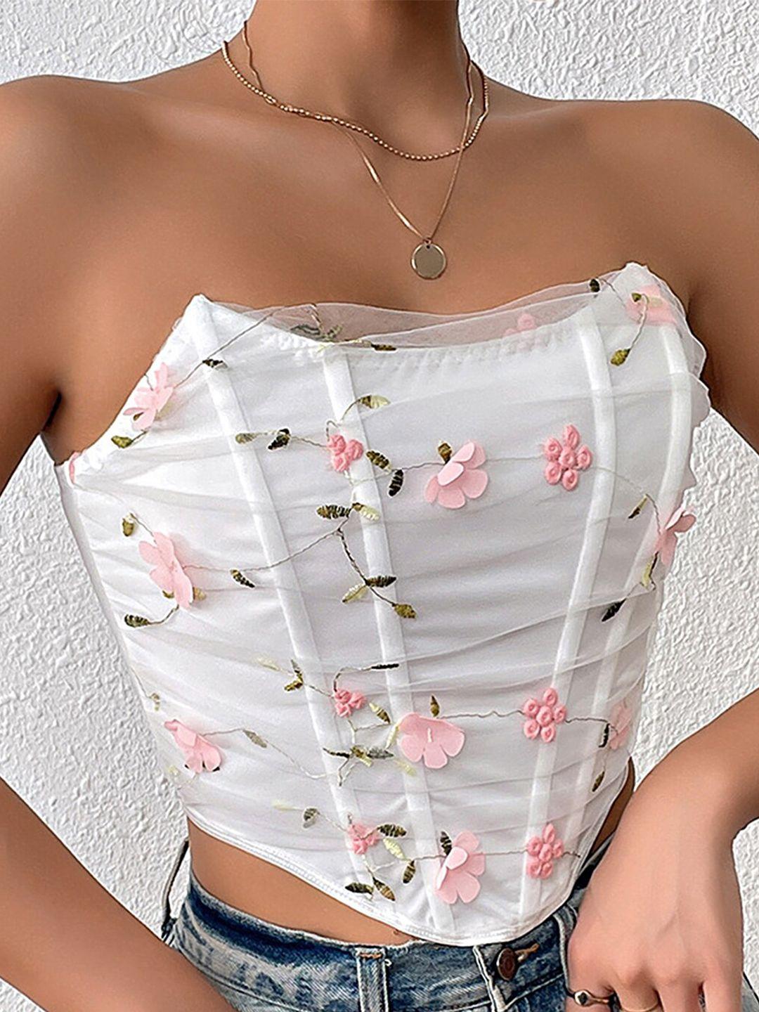 lulu & sky floral embroidered fitted crop top