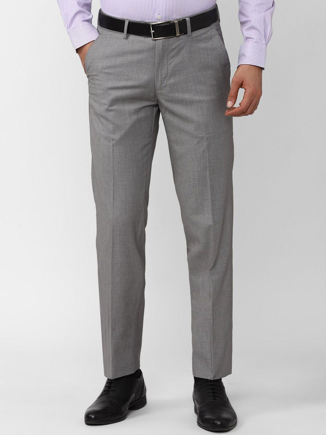 peter england elite men textured slim fit formal trousers