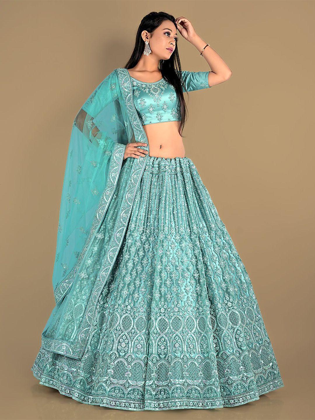 halfsaree studio embroidered semi-stitched net lehenga choli with dupatta