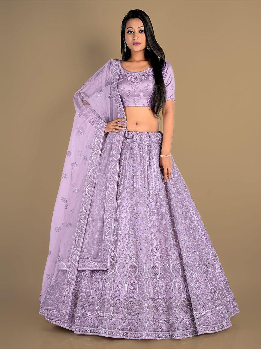 halfsaree studio embroidered semi-stitched net lehenga choli with dupatta