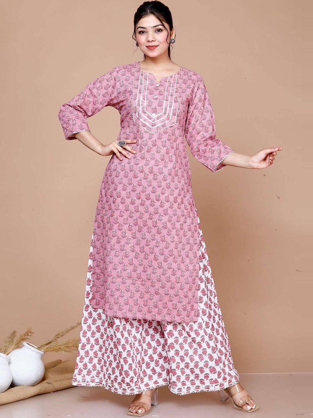 miravan floral printed regular pure cotton kurta with palazzos