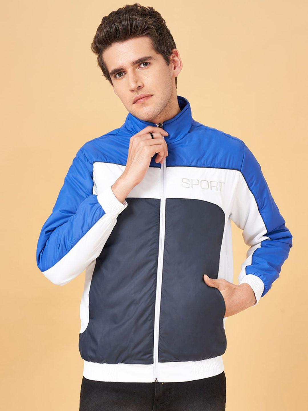 yu by pantaloons colourblocked mock collar bomber jacket