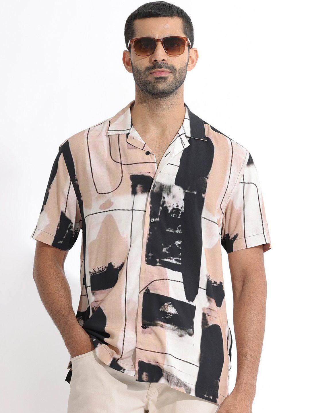 rare rabbit slim fit abstract printed spread collar casual shirt