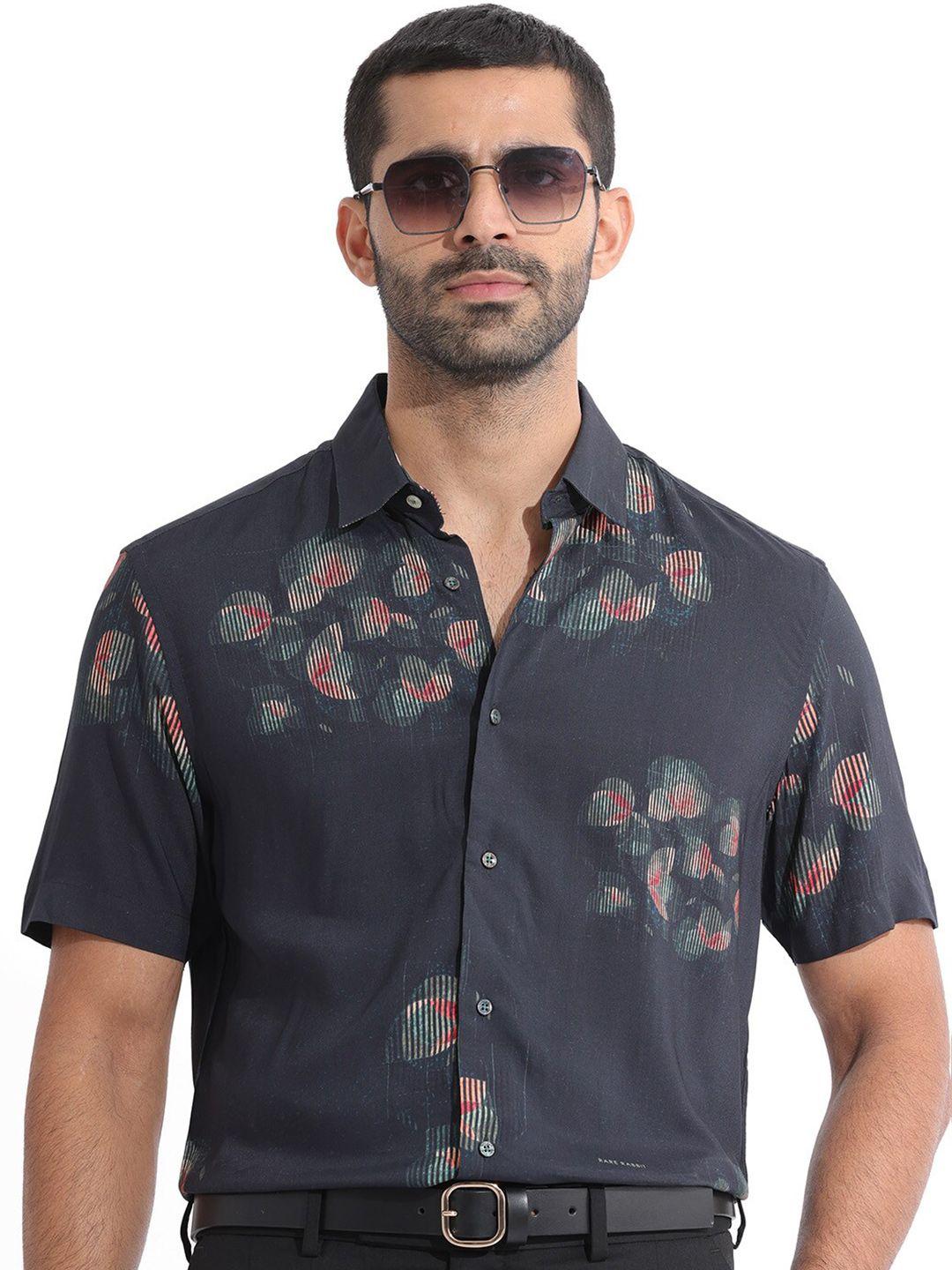 rare rabbit slim fit floral printed spread collar cotton casual shirt