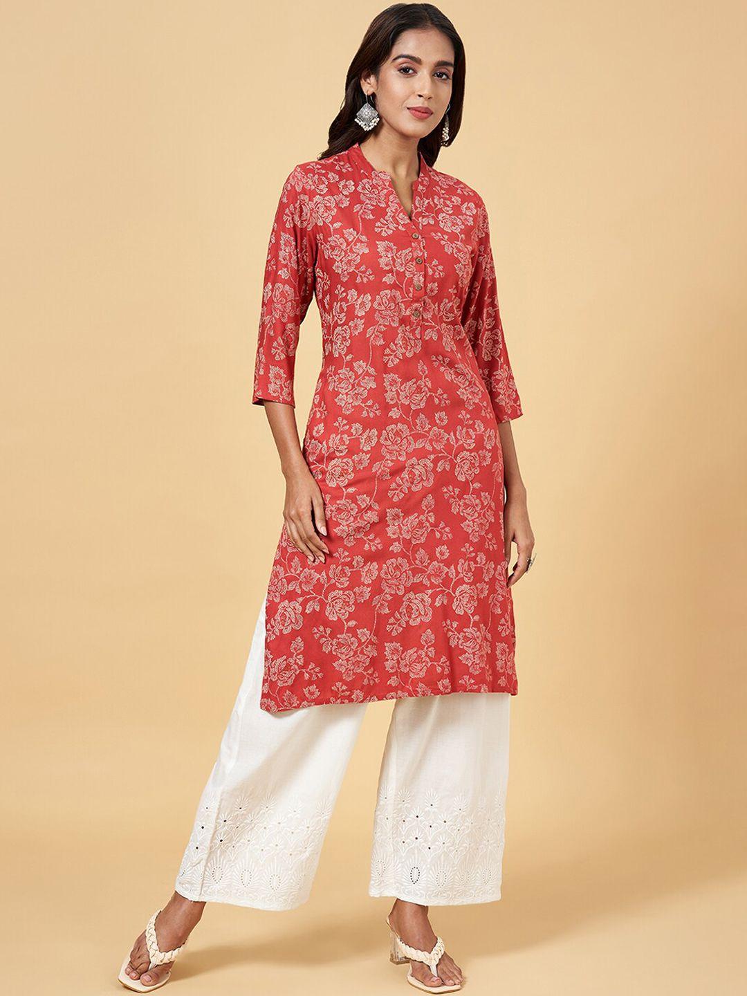 rangmanch by pantaloons floral printed mandarin collar kurta