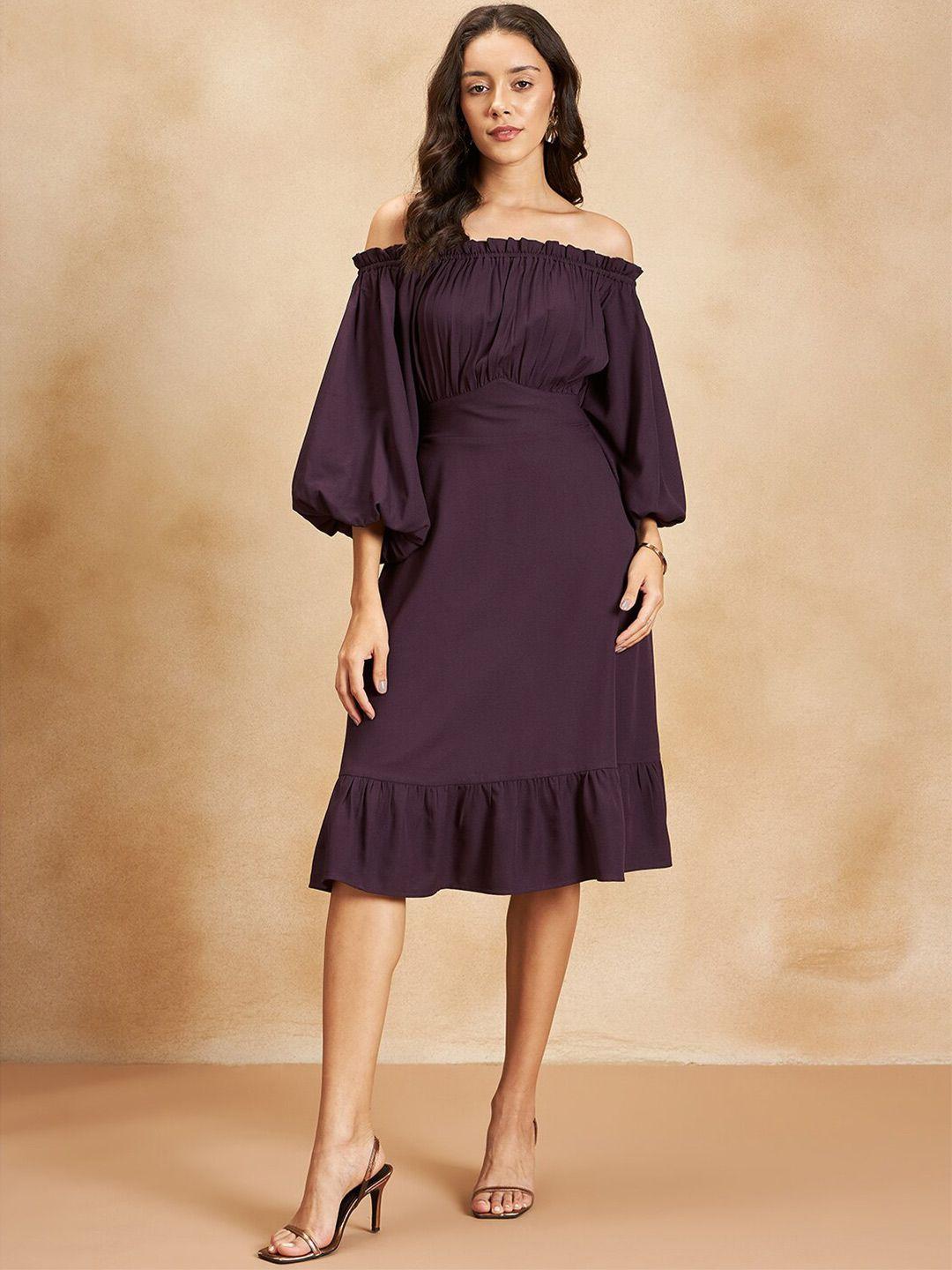 femella off-shoulder puff sleeve gathered fit & flare dress