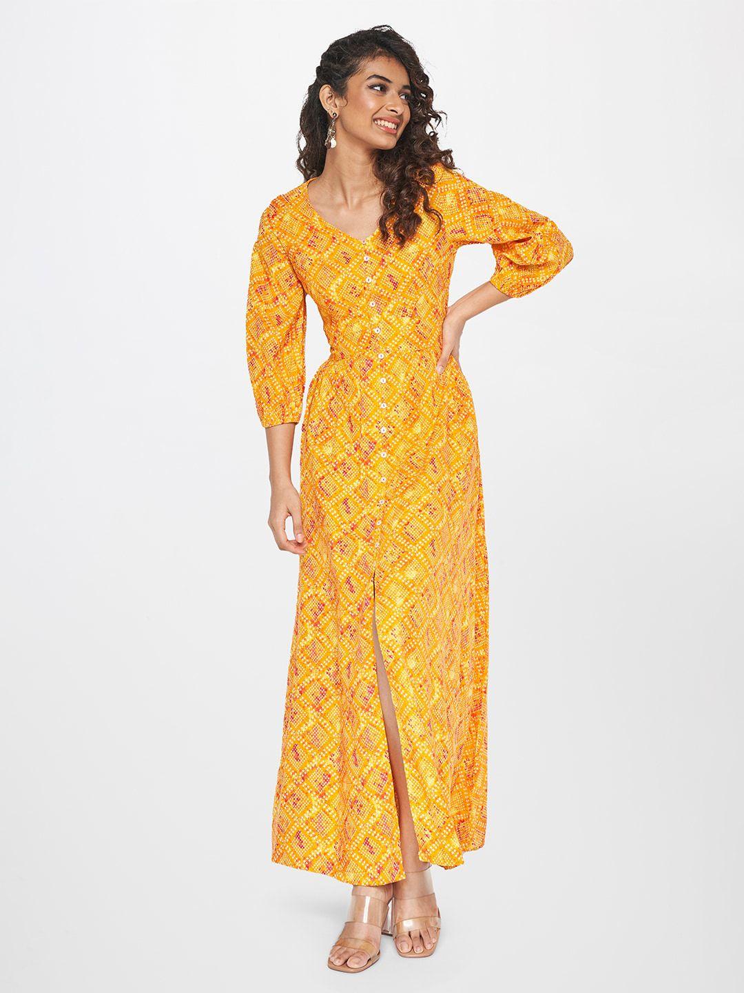 global desi ethnic motifs printed gathered maxi dress