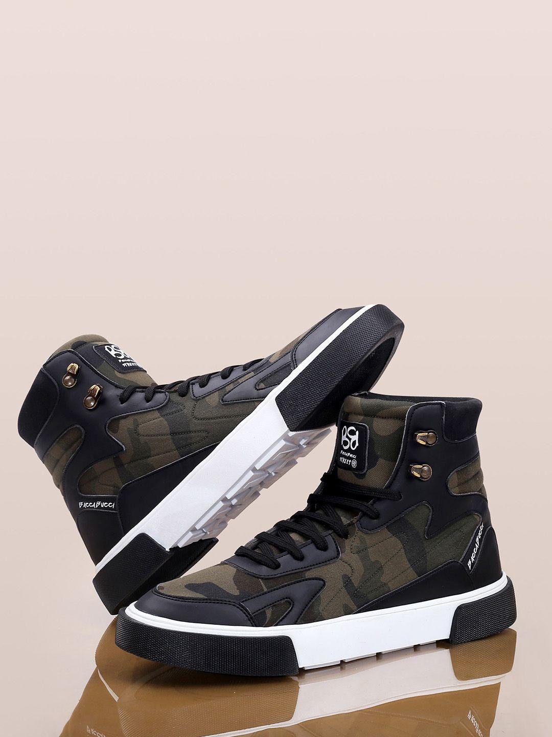 bacca bucci men mid top camouflage printed comfort insole contrast sole sneakers