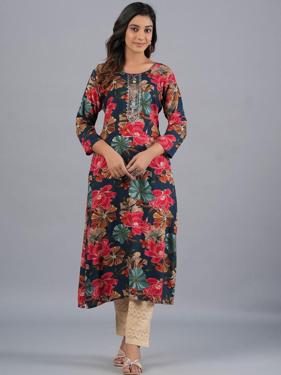 amchoor floral printed beads and stones straight kurta