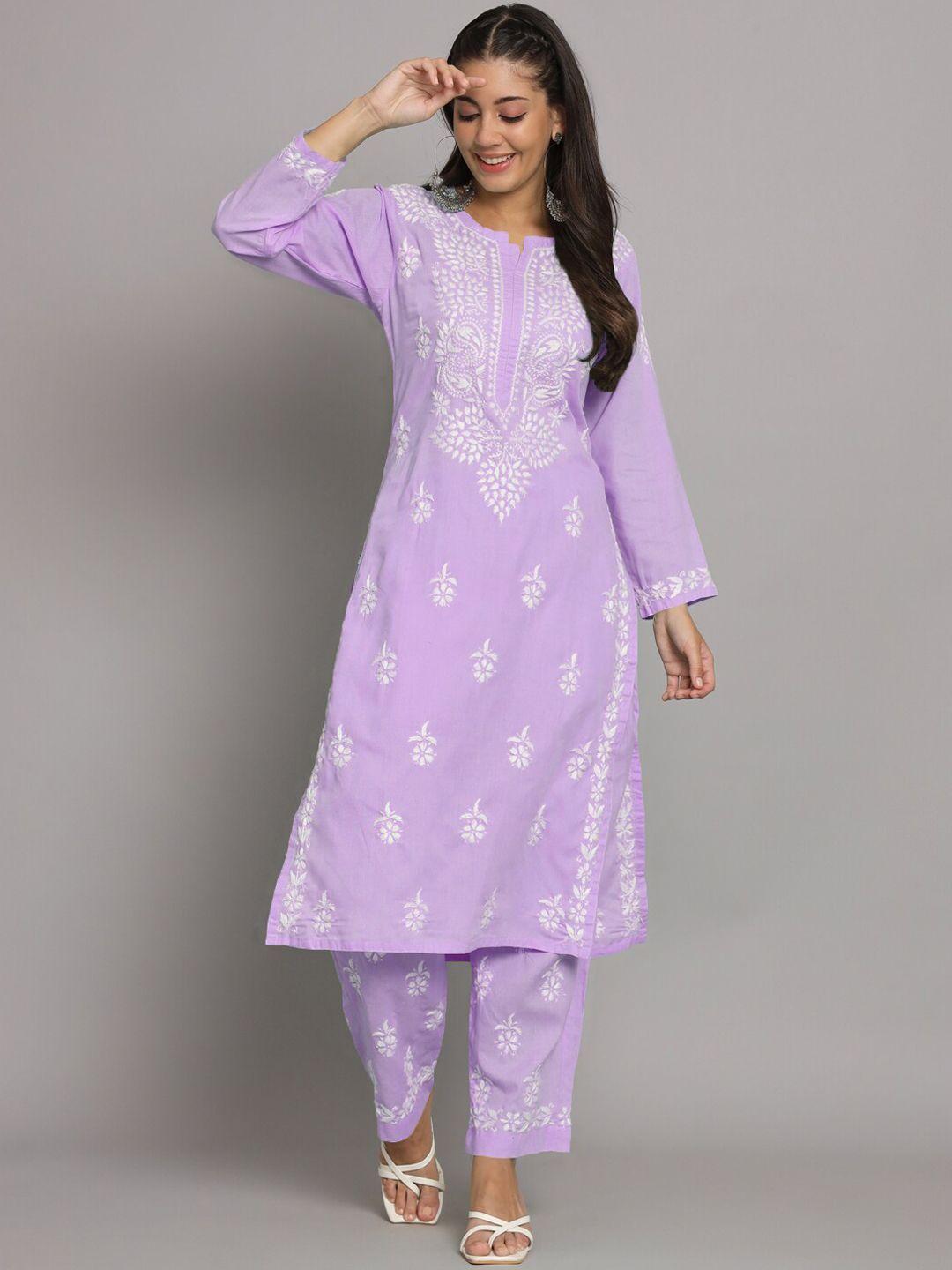 paramount chikan ethnic motifs embroidered regular lucknowi chikankari kurta with palazzos