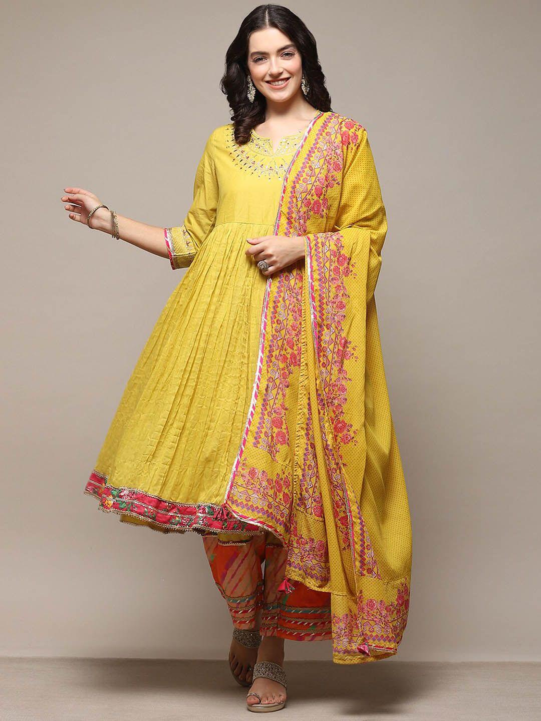 biba ethnic motifs yoke design thread work anarkali kurta with palazzos & dupatta