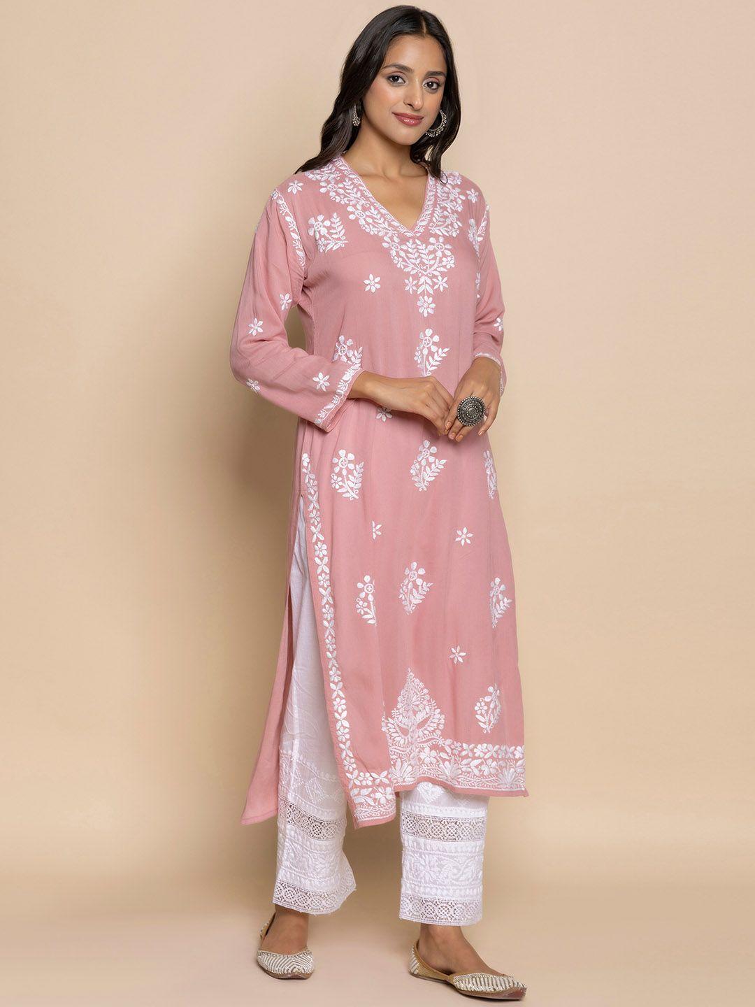 house of kari floral embroidered fizaa chikankari pure cotton straight kurta