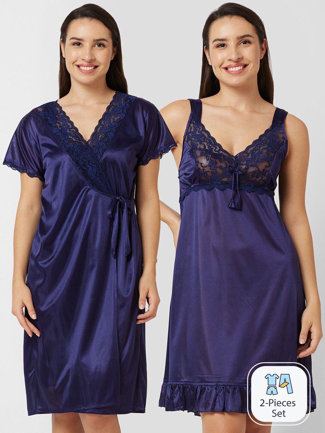 noira v-neck satin wrap nightdress with robe