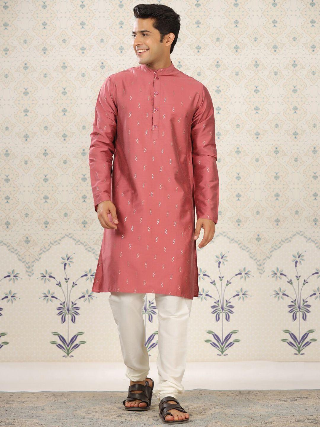 ode by house of pataudi pink ethnic motifs printed mandarin collar straight kurta