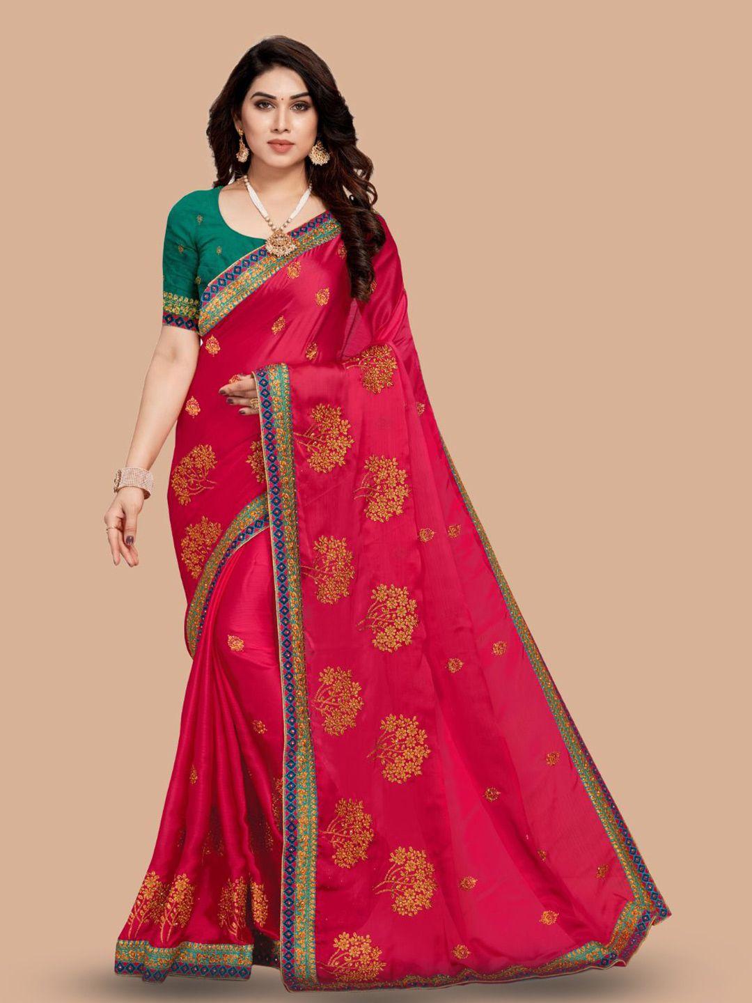 magmina floral embroidered pure chiffon saree