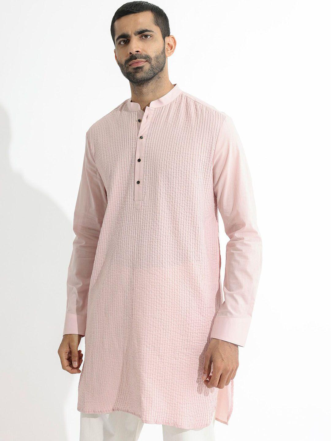 rare rabbit striped mandarin collar cotton straight kurta