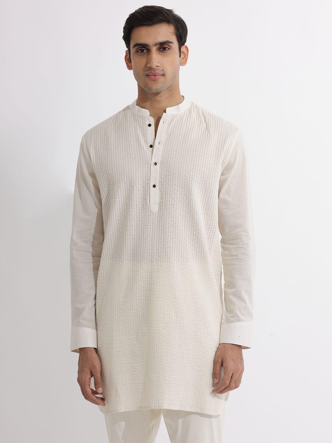 rare rabbit striped mandarin collar cotton straight kurta