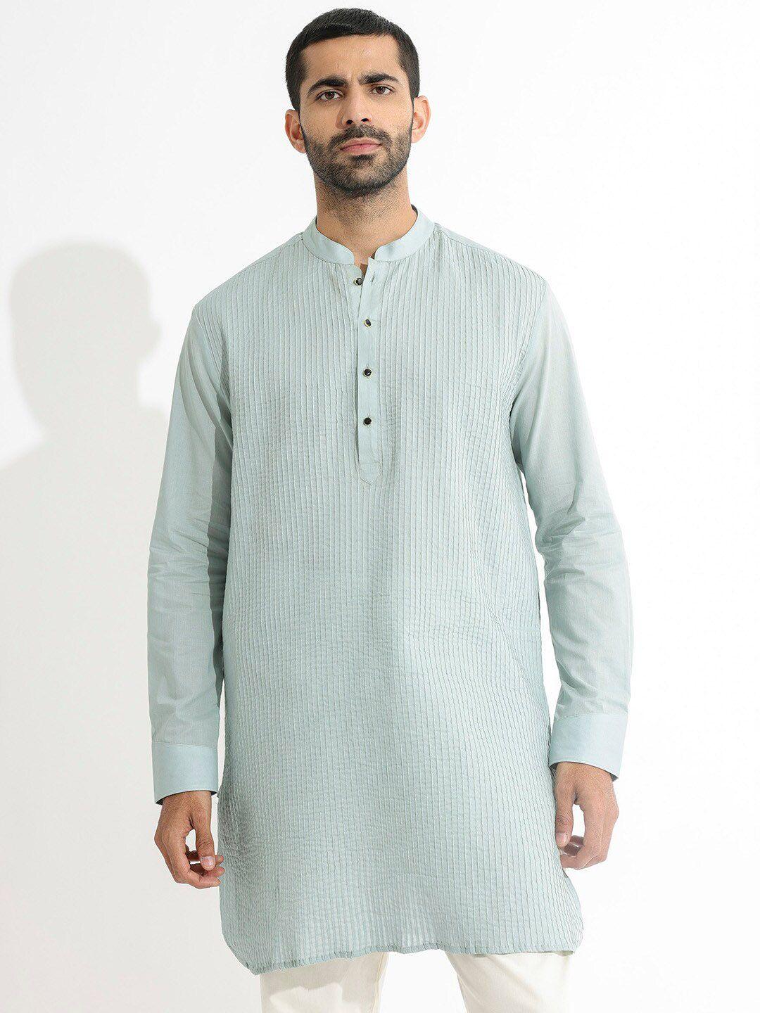 rare rabbit thread work cotton mandarin collar kurta