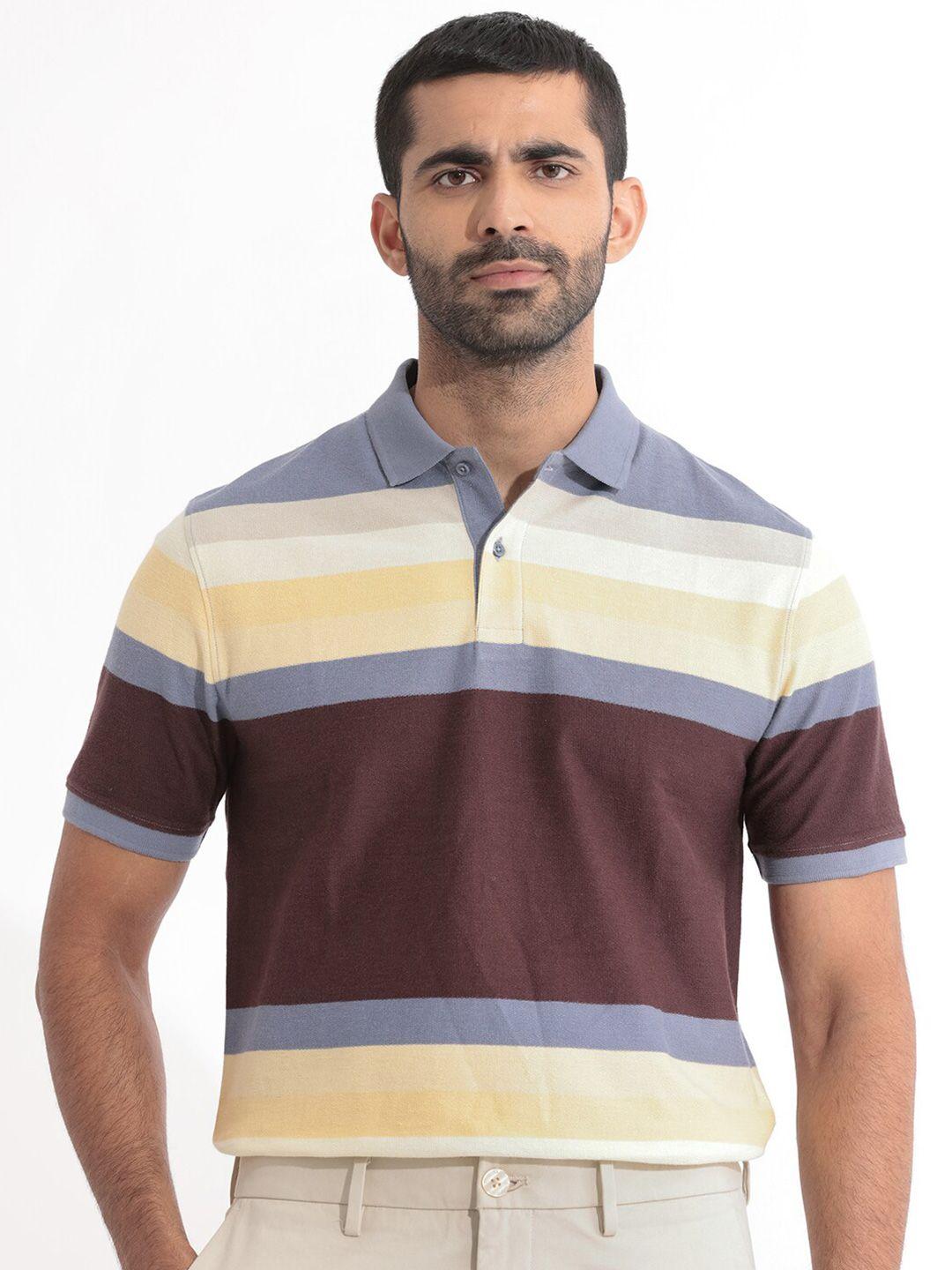 rare rabbit striped polo collar slim fit cotton t-shirt