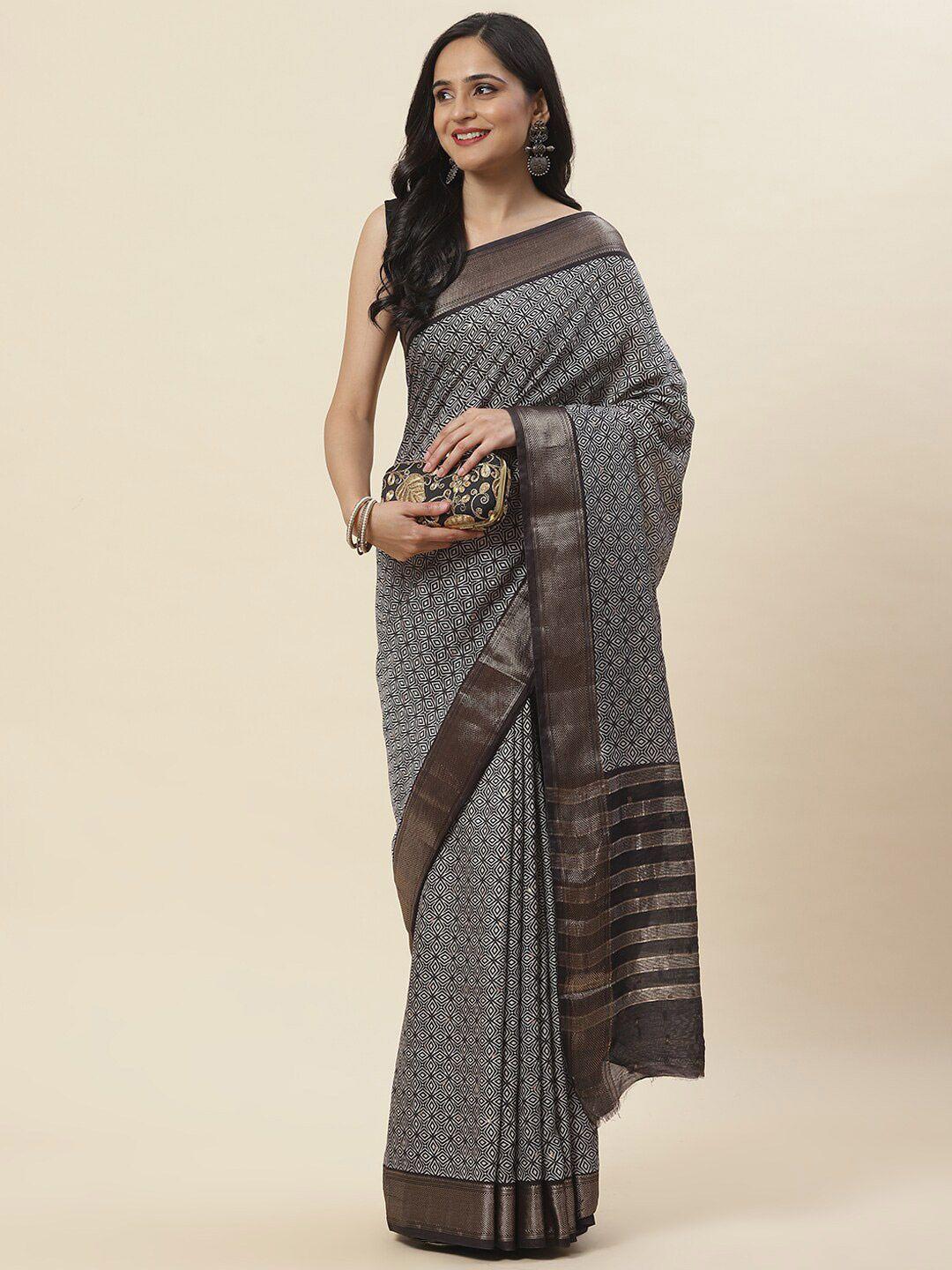 meena bazaar geometric printed zari detailed saree